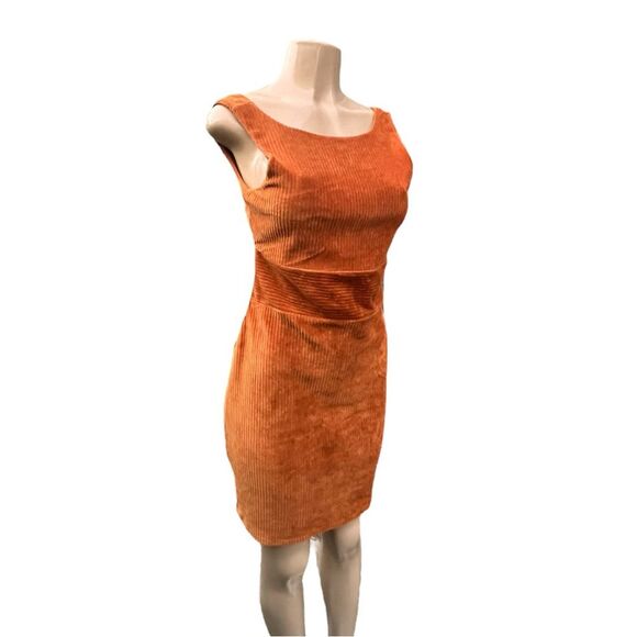 Derek Heart Rust Orange Color Ribbed Stretch Velvet Dress Womens Size L - Picture 1 of 7